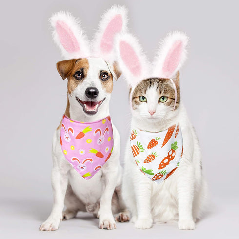 Easter Day Dog Bandana - Holiday Bunny and Carrot Scarfs for Small Medium Large Dogs Cats (Hoppy Hour/Pink, Small)