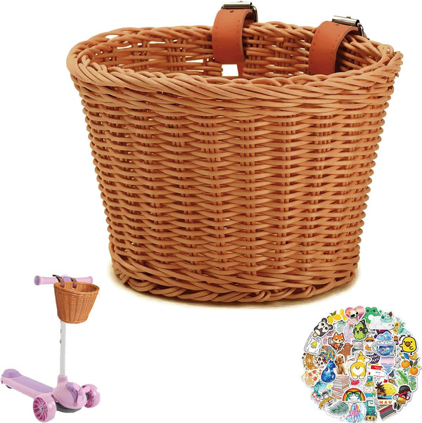 Kids Hand-Woven Multi-Color Bicycle Basket, Front Bike Basket for Boys and Girls