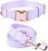 Dog Collar and Leash Set - Soft Vegan Leather with Rose Gold Metal Buckle for Small, Medium, and Large Dogs (Light