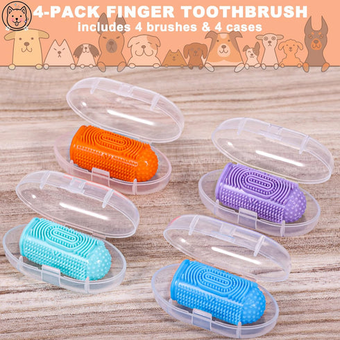 4Pack Dog Toothbrush Finger Toothbrush Dogs Tooth Brushing Kit Dogs Finger Toothbrushes for Dog Teeth Cleaning& Dental