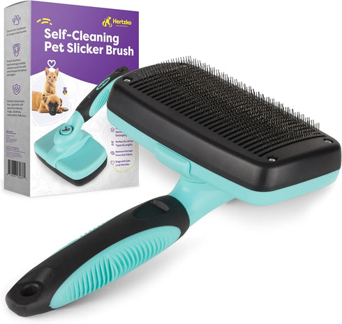 Hertzko Dog & Cat Brush, Self Cleaning Slicker Brush for Pets, Grooming Brushes for Long and Short Haired Dogs and Cats