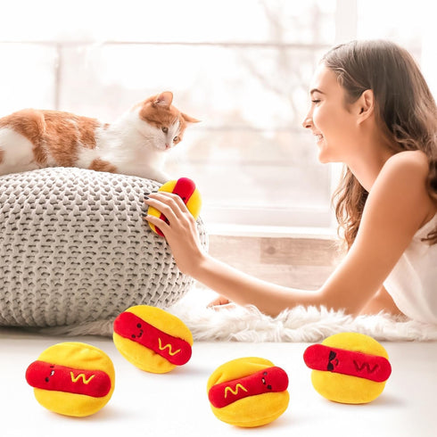 L1rabe 5 Summer Hot Dog Catnip Stuffed Toys - Gift Funny Hot Dog Cat Toys Indoor Yellow Interactive Pet Supplies
