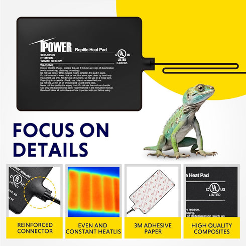 iPower Reptile Heat Pad 6X8 Inch 8W Under Tank Terrarium Warmer for Turtle, Lizard, Frog, Snake