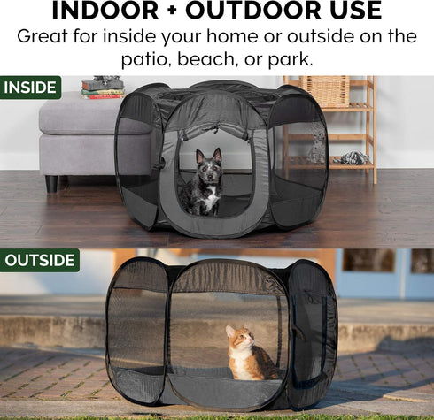 Furhaven Portable Dog Playpen Cat Tent, Pet playground,Kennel foldable indoor outdoor zippered puppy crate - Gray