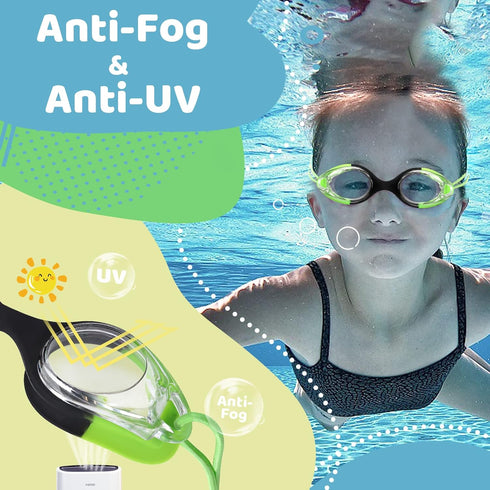 Vvinca Kids Swim Goggles, No Leaking Anti Fog Toddler Goggles with Quick Adjust for Ages 3-14