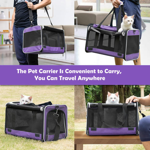 Ventilated Softside Pet Carrier for Yorkie Dog Travel, Tiny Dog Crate for Teacup Poodle, Purple