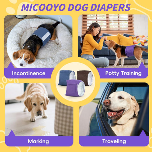 Pack 3 MICOOYO Male Dog Belly Bands Washable, Reusable Dog Diapers Male, Doggy Diapers for Puppy Training