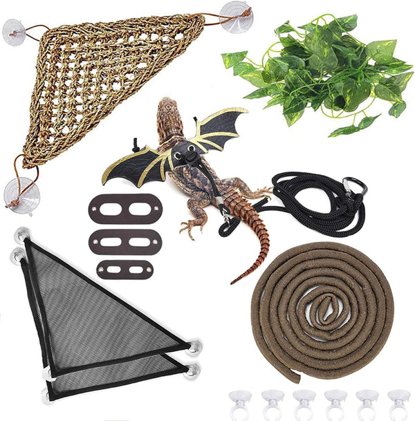 Hamiledyi Bearded Dragon Tank Accessories, Adjustable Leash, Lizard Hammock, Flexible Reptile Habitat Decor