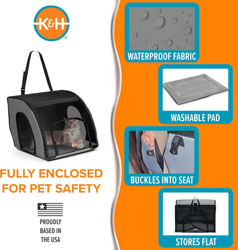 17 16 15in K&H Pet Products Enclosed Dog Cat Car Seat, Travel Safety Carrier for Pets, Dog Travel Car Seat, Soft-Sided