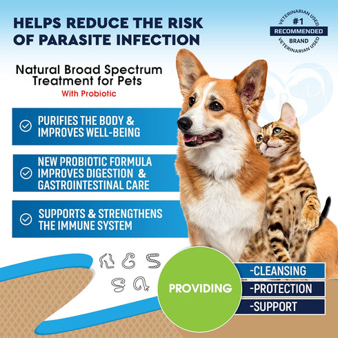 Natural Broad Spectrum Treatment for Cats & Dogs, Herbal Medicine to Remove Parasites & Toxins, Probiotic Drops