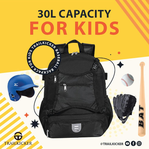 Lightweight Baseball Bag for Boys and Girls - Youth Softball Backpack with Shoe Compartment