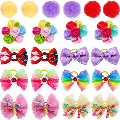 100pcs Dog Hair Bows, Bulk Tiny Pet Grooming Bows with Rubber Bands for Small Dogs, Handmade Yorkie Bows
