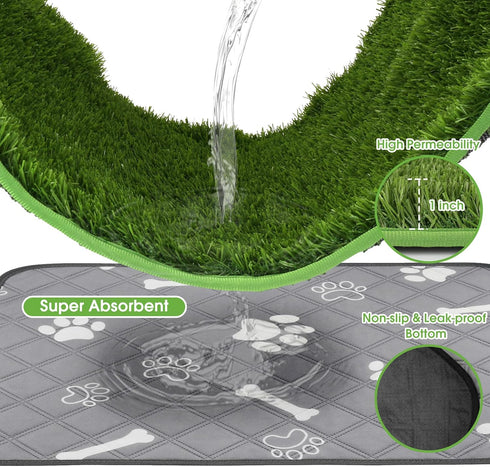 28"x18" Dog Grass Pad with Washable Pee Pad - Artificial Grass Puppy Training Mat, Non-Slip & Super Absorbent, Reusable