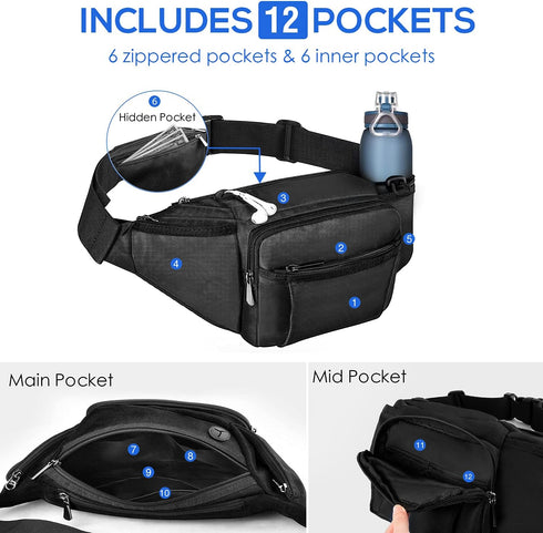 NOOLA Fanny Pack Waist Bag for Men Women, Lightweight with Water Bottle Holder, Adjustable for Outdoor Activities