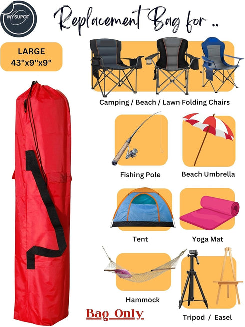 43"x9"x9" Hammock, 420D (Red, L) Replacement Bag for Folding Camping Chair, Camp Chairs, Yoga Mat, Beach Chair
