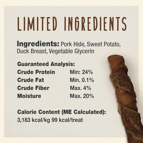 Cadet Gourmet Triple Chews Pork Hide, Sweet Potato, & Duck Dog Treats, Healthy for Small & Large Dogs