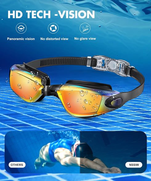 NSSIW Swim Goggles for Adults, Anti Fog Pool Goggles with UV400 and No Leak, 2 Pack
