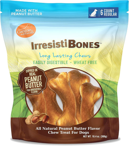 Canine Naturals IrresistiBONES - 6 Pack Long Lasting Peanut Butter Chew Made with Real Peanut Butter