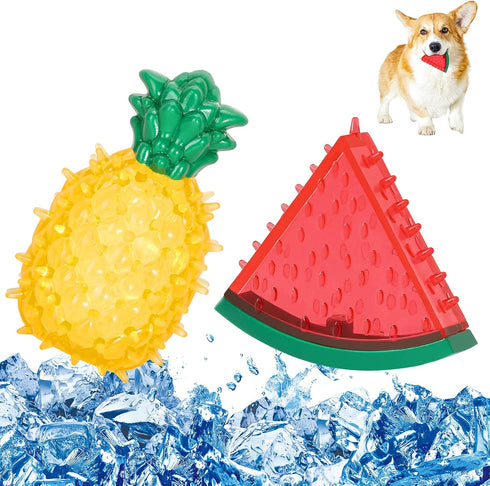 Pawaboo Pet Teether Cooling Chew Toys, Freezable Teething Toy for Puppies, Watermelon and Pineapple