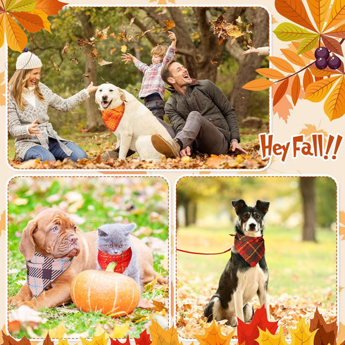 60 Sweetude Pcs Fall Dog Bandanas Bulk Plaid Bandanas for Dogs Autumn Thanksgiving Pet Scarf Bibs Adjustable Triangle