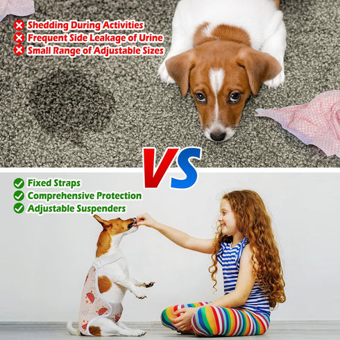 Jollywoods 3 Pack Washable Female Dog Diaper Onesie Sanitary Pantie with Adjustable Suspender, Reusable Fixed Doggie