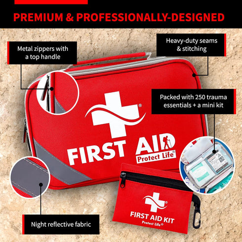 Pack 250pcs Protect Life Survival First Aid Kit for Home/Business, Camping Survival Kits | Mini Travel First Aid Kit |