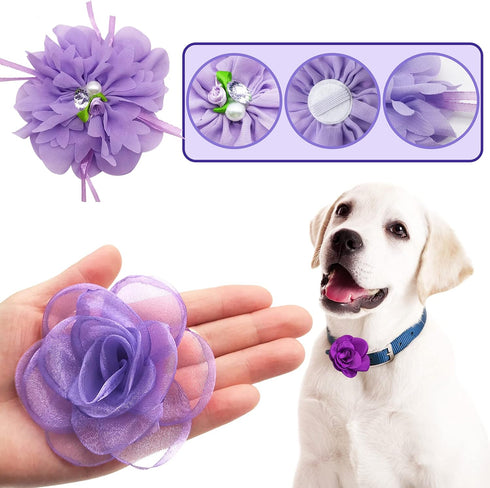 PET SHOW 12pcs Dog Collar Bows and Flowers for Girls Puppies Cats, Embellishment Decor for Small Medium Dogs