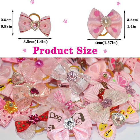 50pcs Dog Hair Bow Bowknot, Cute Puppy Hair Bows with Rhinestones, Pearls, Flowers, Handmade Hair Accessories