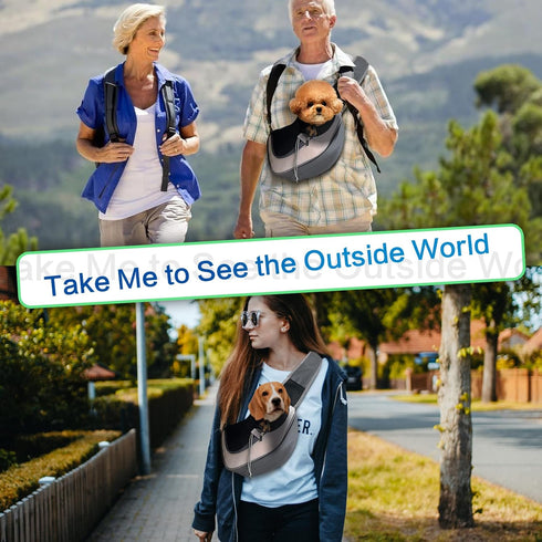 Dog Sling Carrier, Hand-Free Pet Puppy Sling Bag for Small Dogs and Cats, Outdoor Travel Satchel, Medium, Grey
