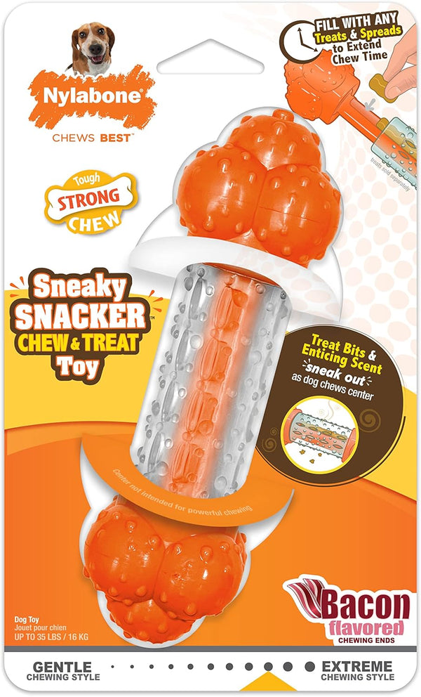 Nylabone Strong Chew Sneaky Snacker Treat Toy - Interactive Enrichment Chew Toys, Bacon Flavor (Medium/Wolf)