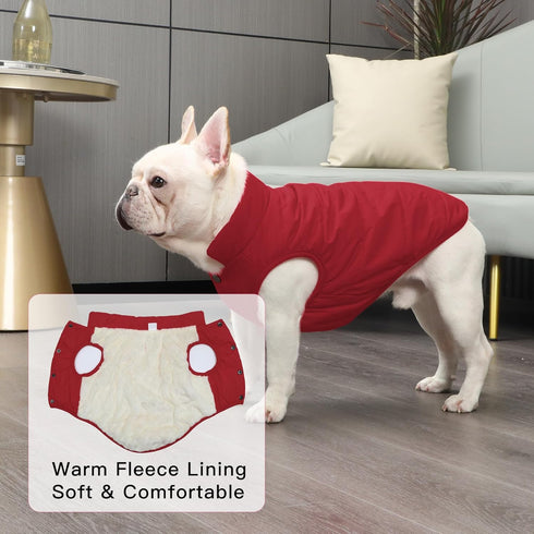 2 Layers Fleece Lined Warm Dog Jacket - Soft Windproof Medium Dog Coat for Winter (Red XL)