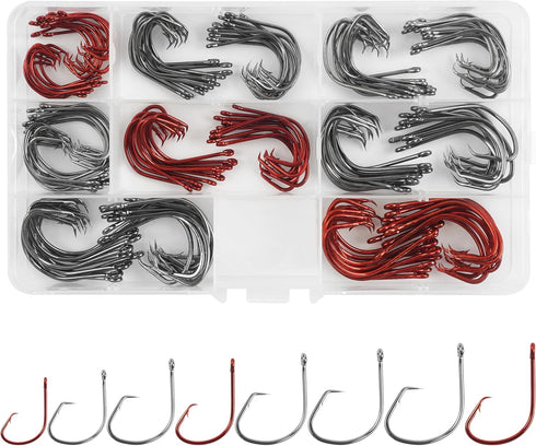 Shaddock Fishing 160pcs/box 7381 Offset Sport Circle Hooks, Black High Carbon Steel, Size: 1-5/0