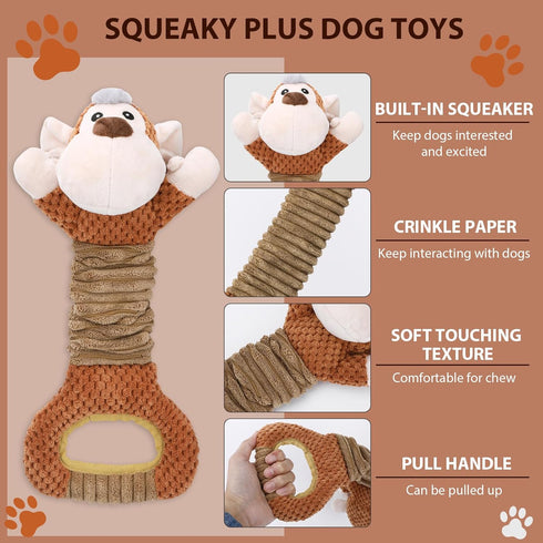 Squeaky Dog Toy with Crinkle Paper, Interactive Plush Chew Toy for Puppies and Dogs, Great for Tug of War