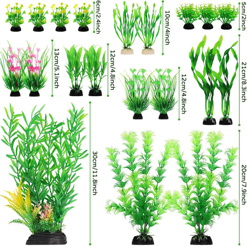 Fish Tank Plants, 20pcs Artificial Green Plants Aquarium Decorations, Fish Tank Accessories for Household and Office