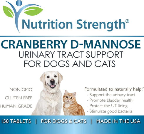 Cranberry D-Mannose for Dogs, UTI Support, Immune Health Supplement, 150 Chewable Tablets for Bladder