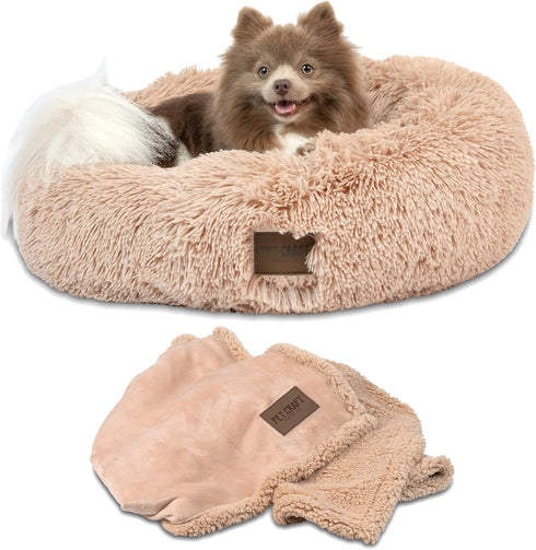 Pet Craft Supply Ultra Plush Calming Anti-Anxiety Pet Bed with Super Soft Comfort Blanket, Great for Medium Small Dogs