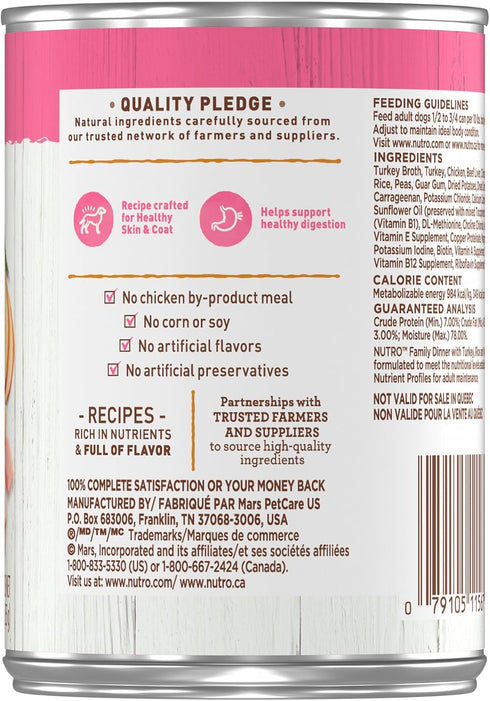 NUTRO PREMIUM LOAF Adult Natural Grain Free Wet Dog Food, Turkey, Sweet Potato & Green Bean Recipe, 12.5 oz Cans
