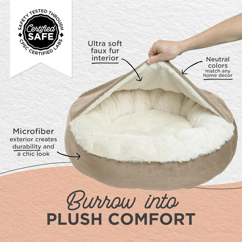 Best Friends by Sheri Cozy Cuddler Ilan Microfiber Hooded Blanket Cat and Dog Bed, Wheat 23"x23"