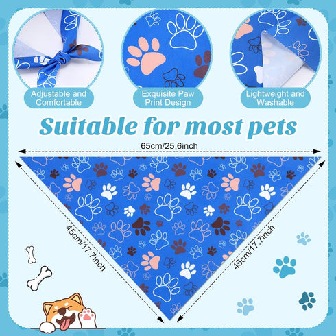 Shyyween 100 Pieces Paw Print Dog Bandanas Bulk Paw Bandanas for Dogs Winter Soft Bibs Adjustable Triangle Doggie