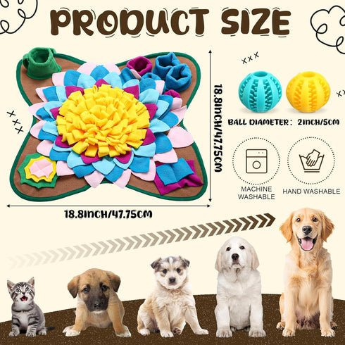 18.8 18.8 Inch 2 Pack Arrowbash Snuffle Mat for Dogs Cats x Interactive Sniff Feeding Mat with Toy Balls for Small
