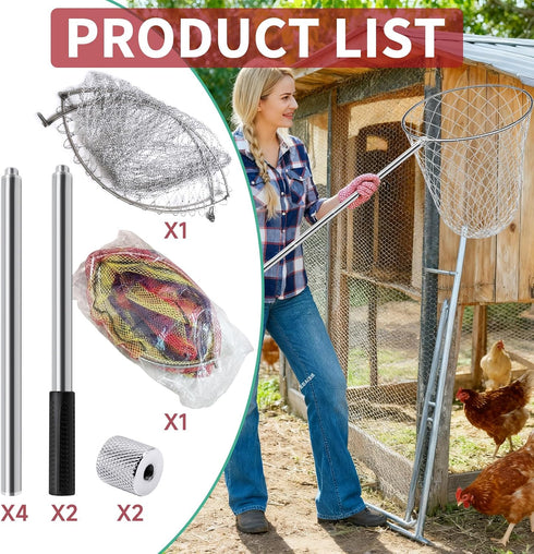 2 Sets 2 2 Sets Chicken Catching Net with Poles Nets Extra Durable Fishing Net for Adult Poultry Catcher Net Thickened