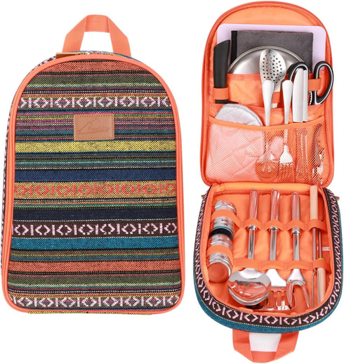 Set-27 Set Portable Camping Kitchen Utensil Piece Cookware Kit, Stainless Steel Outdoor Cooking and Grilling Utensil