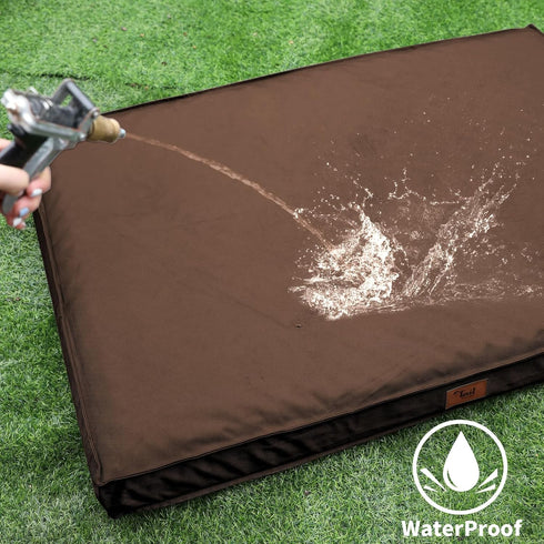 Outdoor Waterproof Dog Bed - Orthopedic Bed for Extra Large Dogs, Egg Foam with Washable Oxford Cooling Cover, Brown