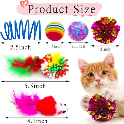 PET SHOW 20Pcs Interactive Cat Toys - Assorted Variety Pack for Indoor Cats with Mice, Feather, and Crinkle Balls