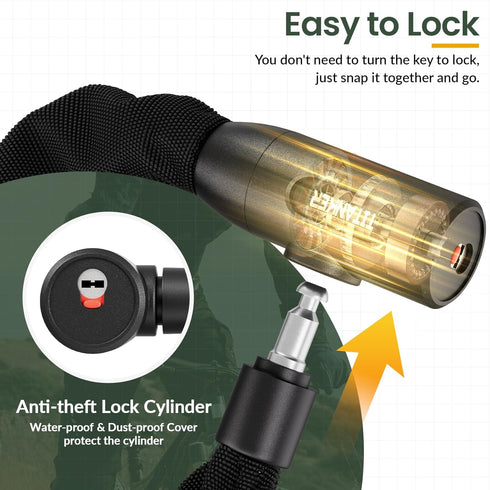 Titanker Heavy Duty Bicycle Lock Chain with Keys, 3 Feet Anti-Theft Lock for Bikes, Motorcycles, Doors