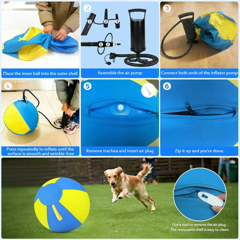 QWV 18 Inch 1000D Herding Ball for Dogs with Durable Oxford Cover - Interactive Dog Toy with Handles for Medium Breeds