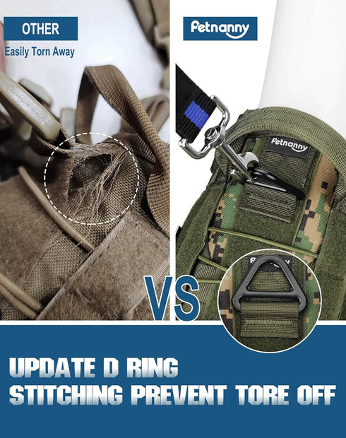 PETNANNY Tactical Dog Harness, Woodland Camo M, No Pull ESA Dog Vest for Medium Large Dogs, Emotional Support, Molle