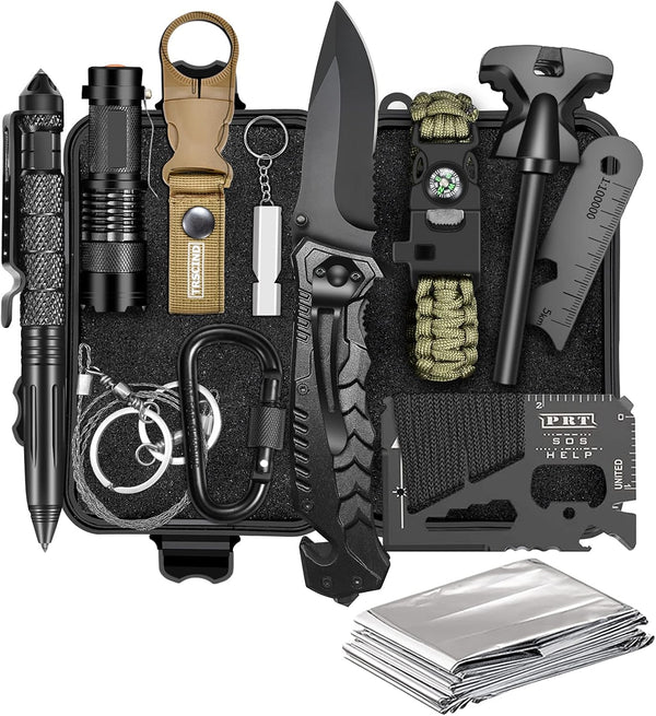 Gifts for Men, Dad, Husband: Christmas Stocking Stuffers, 14 in 1 Survival Kit, Fishing Hunting Camping Accessories