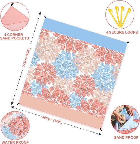4 4 WIWIGO Beach Blanket Sandproof Extra Large Beach Mat Adults Waterproof Quick Drying Sand Free Mat Made by Premium