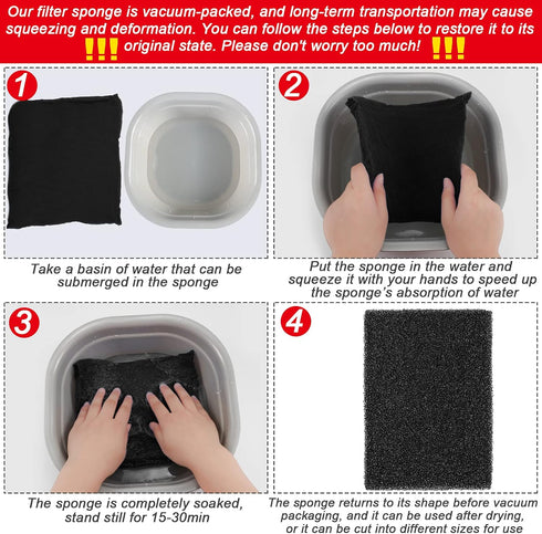 Honoson 4 Pack Aquarium Bio Sponge Filter Media Pad, Open Cell Foam Sheet Cut to Size, Black (8 x 4 x 1 Inch)
